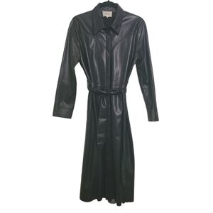 Nanushka | Women's Black Faux Leather Trench Coat Style Shirtdress (Size Large)